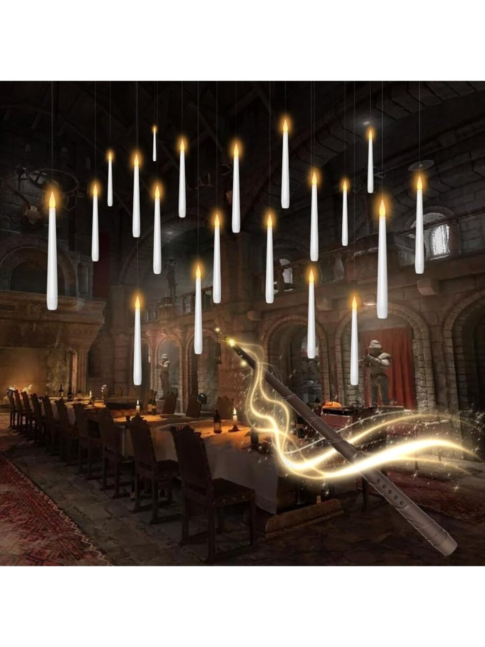 New Flameless Floating Candles with Wand，20 Pcs Magic LED